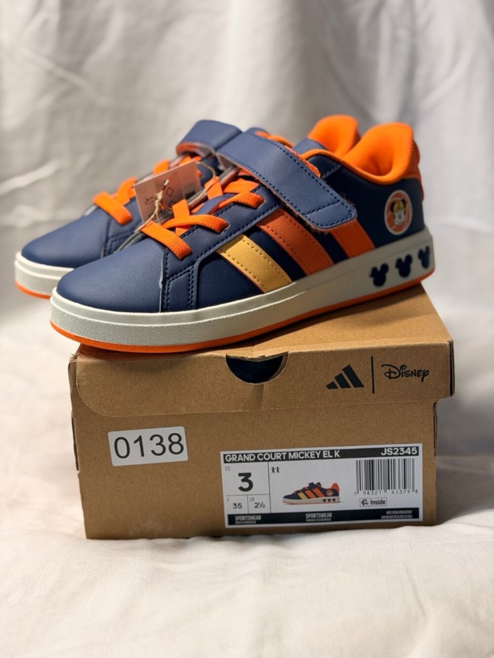 New adidas Disney Mickey Grand Court | Kids 3 | Navy Orange | Box